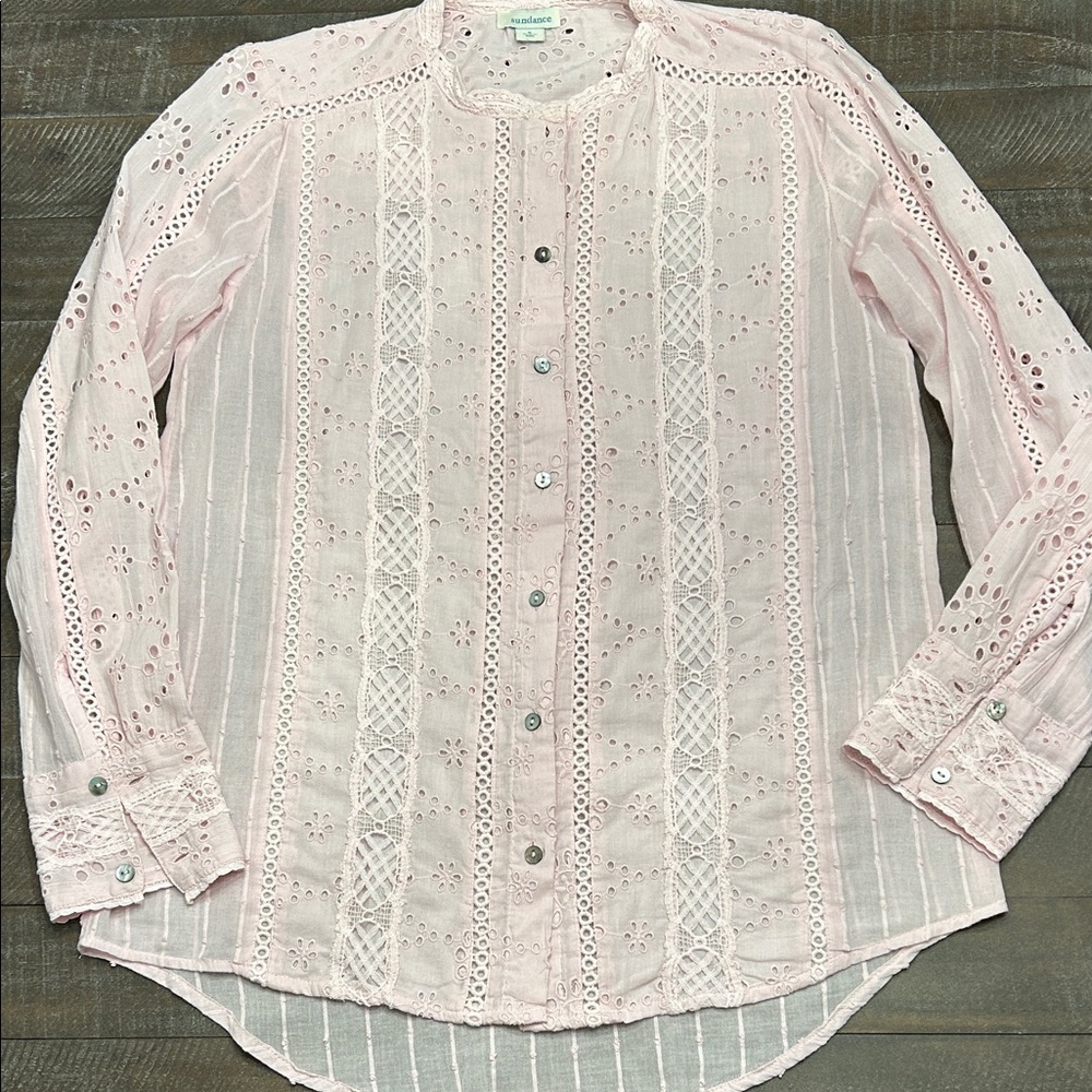 Sundance Light Pink Eyelet Lace Blouse